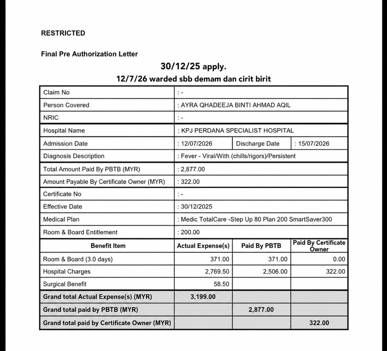 Pre Auth Letter RM3k